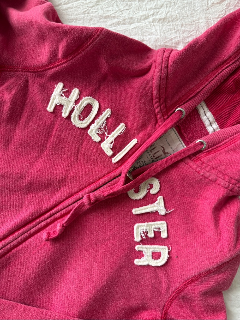 VINTAGE HOLLISTER Y2K Pink Zip Up Embroidered Long sleeve Jacket VTG Sz M - Picture 2 of 9